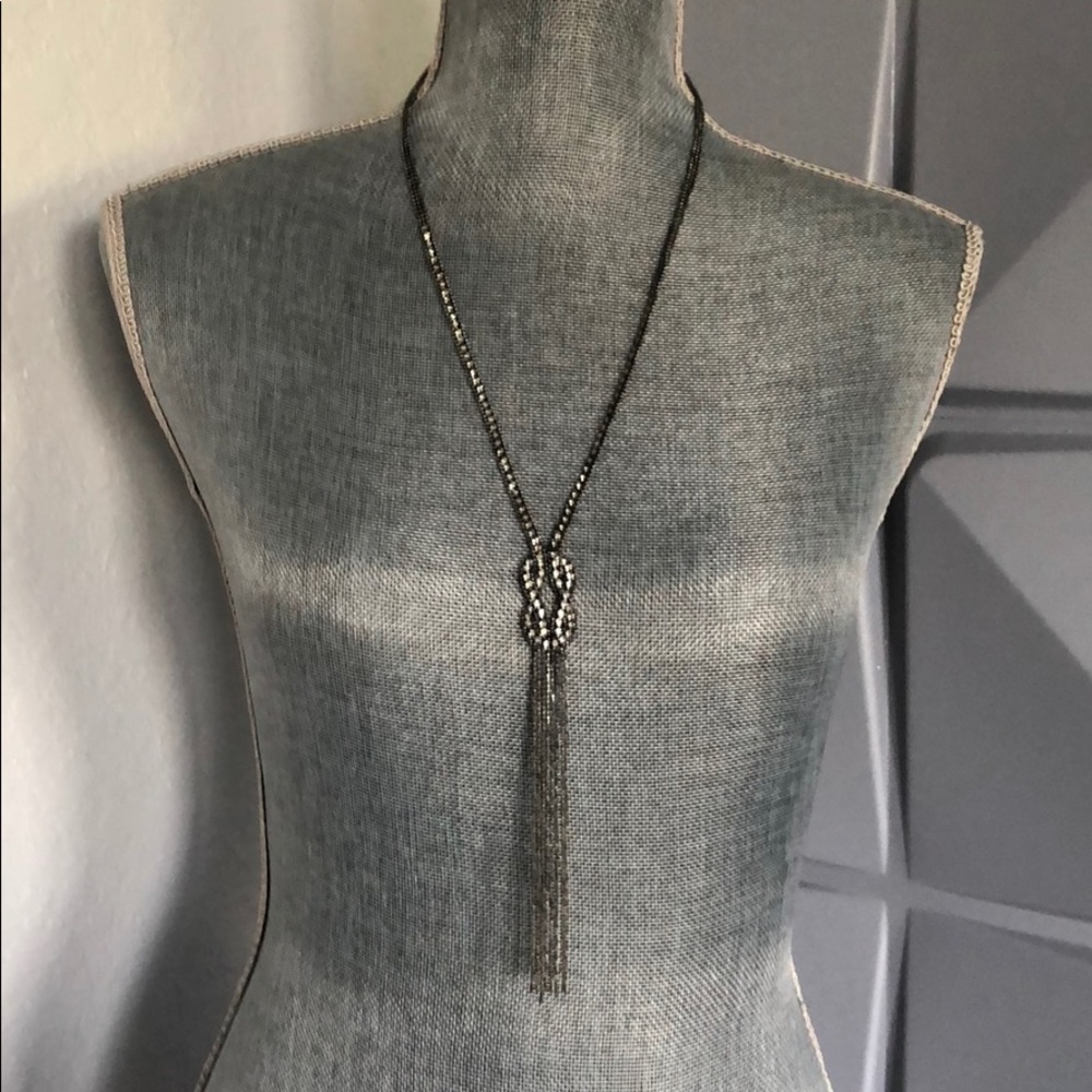 Long gunmetal rhinestone necklace